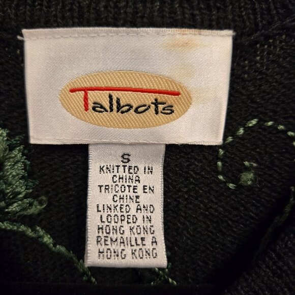 Vintage Talbots Black Embroidered Floral Button-Up Sweater Cardigan S Linen Cott - Picture 4 of 6